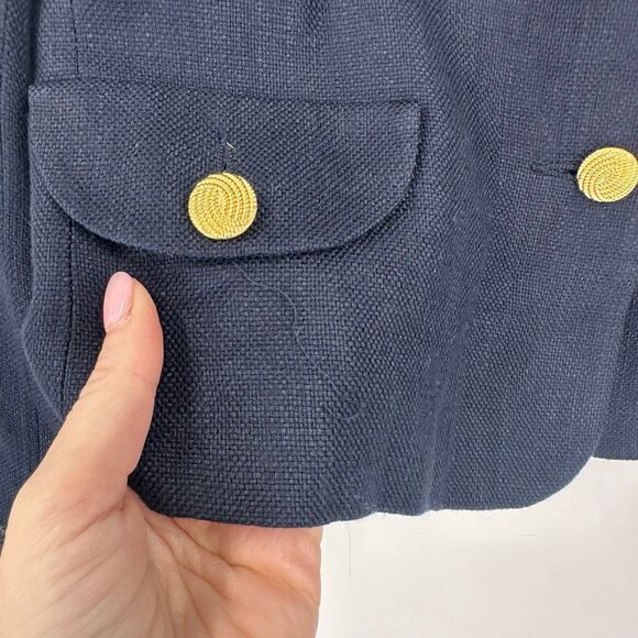 Appleseed’s Vintage Navy Blue Knit Rayon Jacket / Large 90s Gold Buttons Office - Picture 4 of 10